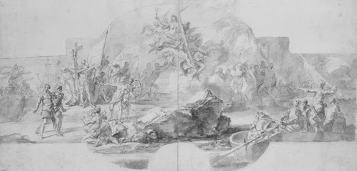 El desembarco de Colón en América, estudio para una pintura (destruida en 1777) para la Sala del Minor...